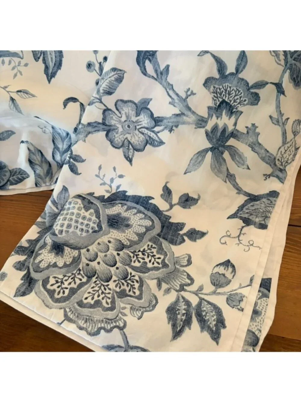 2 Shabby Chic Chinoiserie Blue & White Floral King Pillow Shams French Country